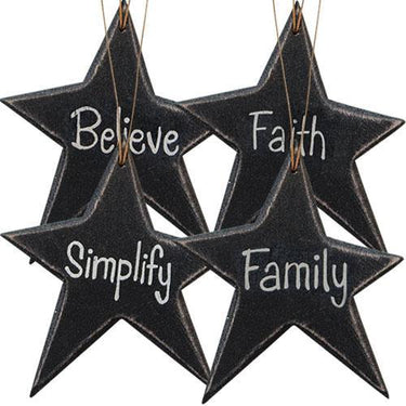 4 Set Black Star Word Ornaments - The Fox Decor